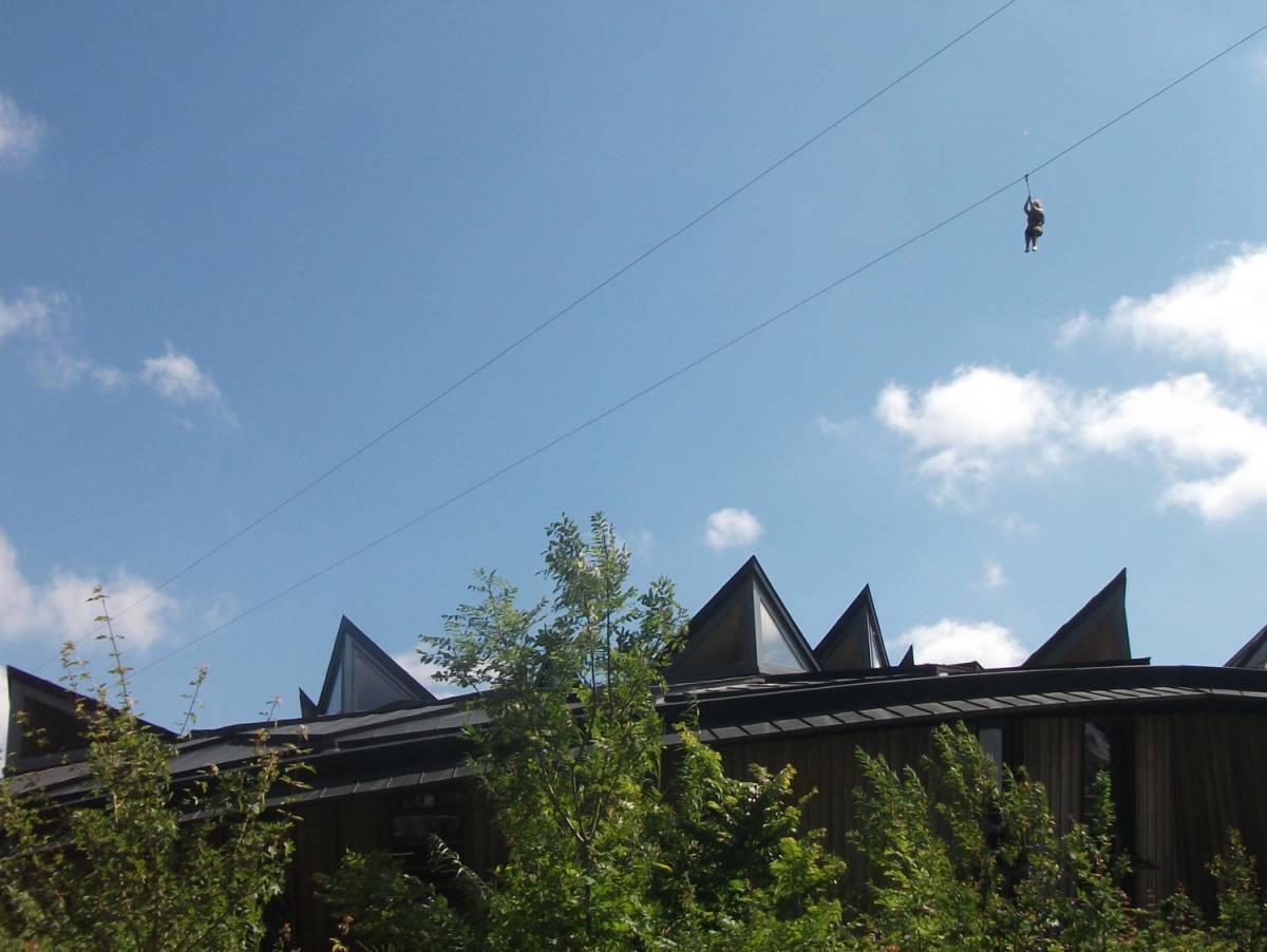 UK's longest zipwire over the Discovery Centre at Eden